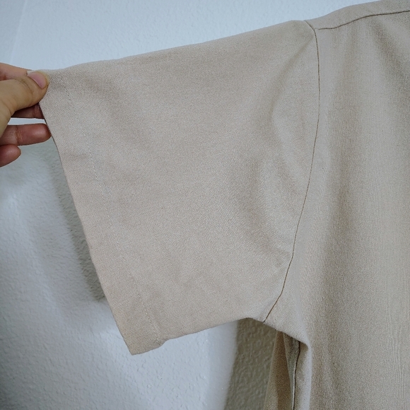 Coofandy Men's Beige Short Sleeve Shirt Linen Blend Sz L Pocket Chest - Picture 8 of 12